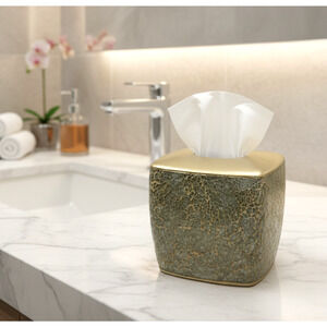 Huntington Crackle Champagne Gold Mirror Mosaic Tissue Box Cover India Ink